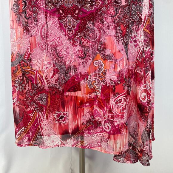 Y2K Midi Skirt Size XL Pink Red Boho Paisley Asymmetric Whimsical Fairy Feminine - Picture 4 of 15